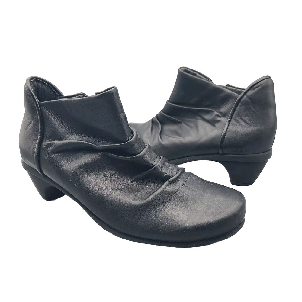 Naot Boots Womens Advance Ankle Shoes Black Leather Zip Pleated Career Sz 6 37